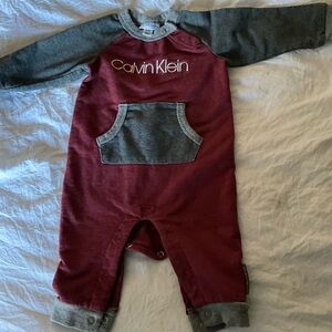 Calvin Klein Burgundy and Charcoal Baby Romper